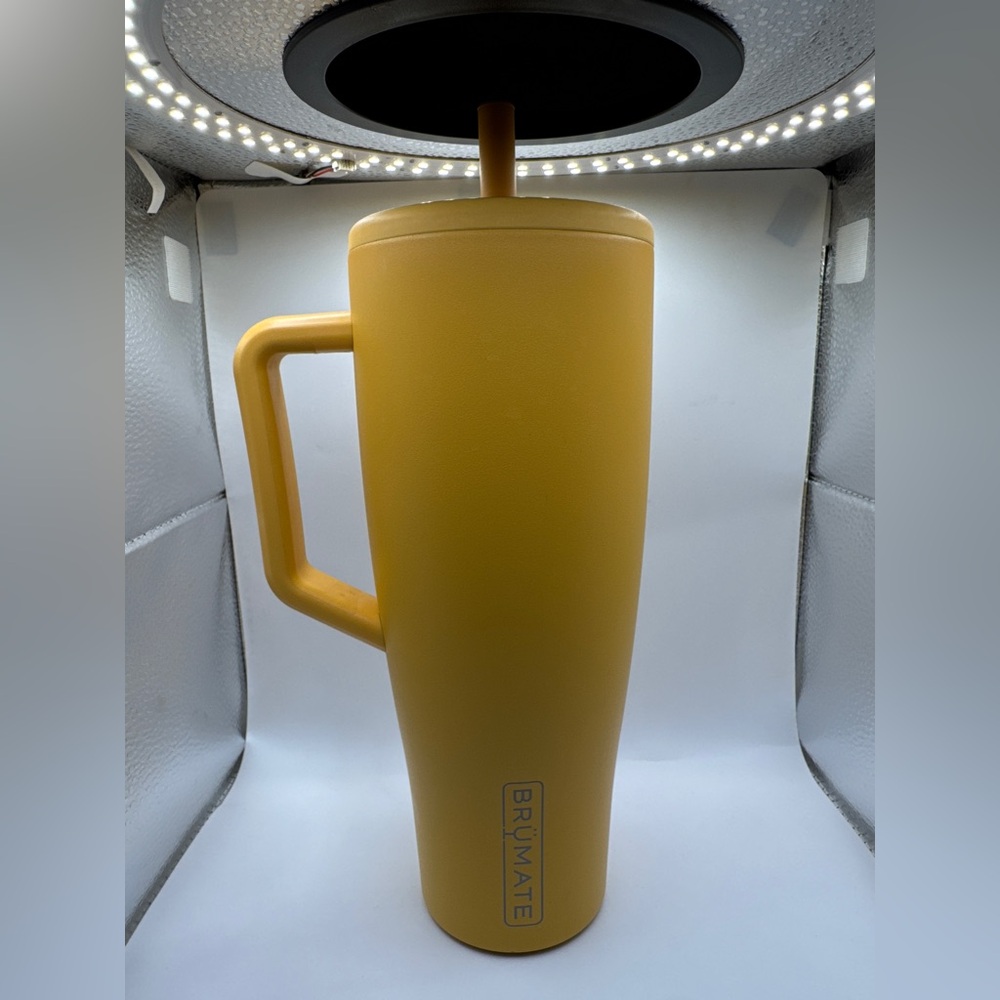 BrüMate Insulated Tumbler w/ Handle & Straw Mustard Yellow - Picture 2 of 3